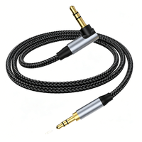 Câble audio AUX stéréo 3,5 mm mâle à 90 degrés vers 3,5 mm mâle tressé en nylon, adaptateur audio pour haut-parleur de voiture avec coque en alliage d'aluminium