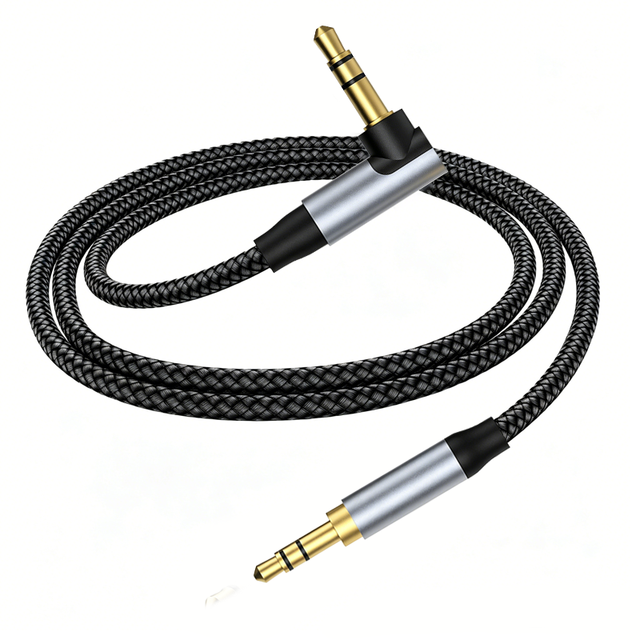 Nylon Braided 3.5mm Male 90 Degree Angle to 3.5mm Male Stereo AUX Audio Cable Aluminium Alloy Shell Car Speaker Audio Adapter