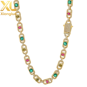 Euro-US 8mm Hip-Hop Unisex <b>Copper</b> Alloy Zircon Pig-Nose Chain with Colored Gems Trendy Versatile Bracelet Customize - Product Image 2