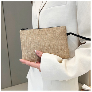 Vente en gros Sac à fermeture éclair en coton et lin jute Pochette pour femmes - Product Image 1