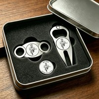 Coupe-cigares vierge gravable au laser de 32 mm, calibre 62, avec compartiment intérieur jaune et porte-marqueur de balle de golf