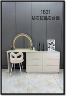 Coiffeuse moderne avec plateau en cristal, miroir LED et grand coffre de rangement, ensemble de table de maquillage avec tabouret pour la vente en gros