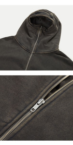 High Street Loose Casual Retro <b>Full</b> <b>Zip</b> <b>up</b> <b>Hoodie</b> Custom <b>Over</b> <b>Face</b> Fleece Heavy Weight Cotton Washed Vintage Zipper <b>Hoodie</b> - Product Image 3