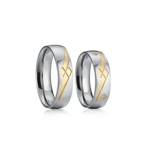 Cnc Gegraveerd Bicolor Bijpassende Zilveren Gold Wedding Bands Paar Ringen Sets Anillos Bague Trauringe Eheringe Silber Bicolor