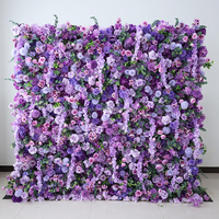 F198 Mur de Fleurs Artificielles Luxe en Roses Rouges Faux Soie 3D 5D Bordeaux pour Décor de Fond Mural de Restaurant ou Événement de Mariage