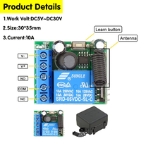 Mini Interruptor de Control Remoto Inalámbrico RF de CC 5V 6V 12V 24V 30V, Relé de 10A, Contacto Seco, Receptor de 1 Canal
