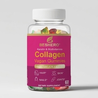 Gummies de collagène végétalien BESHERO avec biotine, kératine, multivitamines pour cheveux, peau, ongles, articulations – Complément beauté en gommes