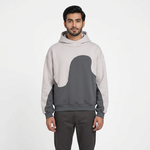 Streetwear Colorblock Hoodie Cut And Sew Patchwork Hip Hop Sweat à capuche pour homme Two Tone Oversized Heavyweight Hoodie - Product Image 1
