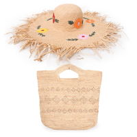 Luxe femmes été plage raphia épaule fourre-tout Crochet sac tissé chapeau de paille ensemble poignée supérieure pochette sacs à main
