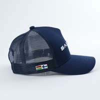 Mode Hoge Kwaliteit Blauwe Trucker Hoed 5 Panel Cap Groothandel Katoenen Stof Custom Met 3d Borduurwerk Logo Trucker Cap Voor Unisex