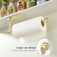 Support mural adhésif durable en or brossé sans perçage pour papier toilette, fixation forte en gel, accessoire de salle de bain en acier inoxydable