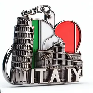 Chaveiro de lembrança italiano de liga de zinco para torre inclinada do Coliseu romano, chaveiro personalizado de fábrica