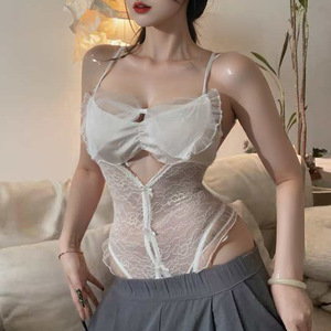 Sexy See Through <b>Lace</b> Bodysuit With Hollow Out Design Women Sleepwear <b>White</b> Black Color Sleeveless Soft Fabric 8022 - Product Image 2