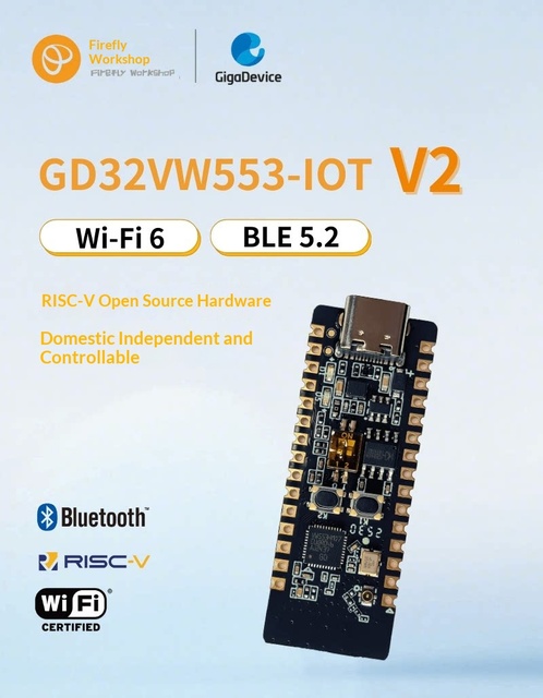Software Developer GD32VW553-IOT V2 RISC-V Development Board with USB Type-C for 5.2 WiFi6 IoT AI Voice Toy