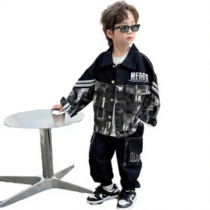 Conjunto de Dos Piezas de Mezclilla Casual y Elegante para Niños Luri, Primavera Otoño, Diseño de Dibujos Animados con Logotipo Frontal - Product Image 2