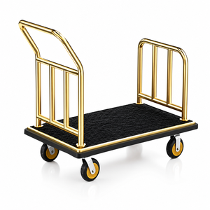 Hotel luggage <b>cart</b>, <b>hand</b>-push flat trolley with stainless steel silent wheels, concierge lobby - Product Image 1