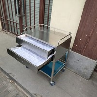 Chariot médical à 2 niveaux en acier inoxydable avec tiroirs et roulettes à frein, chariot utilitaire de laboratoire pour clinique, hôpital, salon de beauté