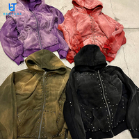 BENTURA Fabricant de vêtements streetwear sur mesure, sweat à capuche zippé surdimensionné, épais, 100% coton, effet usé, avec rivets, de haute qualité