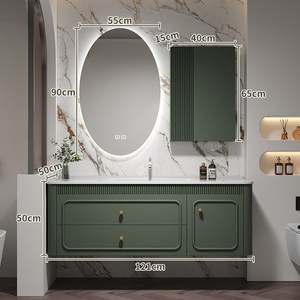 ตู้ห้องน้ำแบบรวมพร้อมอ่างเซรามิกสไตล์ฝรั่งเศสย้อนยุคแบบกำหนดเองได้ พร้อมตู้กระจกอัจฉริยะ - Product Image 2