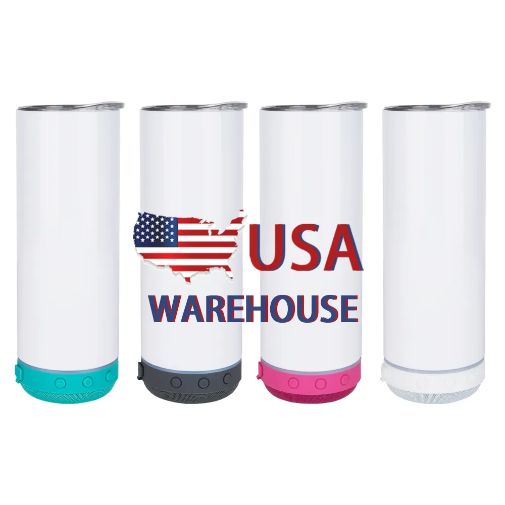 USA Warehouse 20 oz White Blanks Sublimation Speaker Tumbler Wireless Speaker Sublimation Straight Tumbler Smart Water Bottle