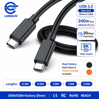 Câble USB 3.2 Type C personnalisé LUNGKAY en silicone, respectueux de la peau, 20 Gbps, 240 W, 8K, pour l'alimentation des téléphones mobiles et des appareils