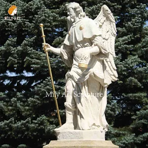 Custom Natural Stone Custom Large Garden Archangel St Raphael Statue White Marble