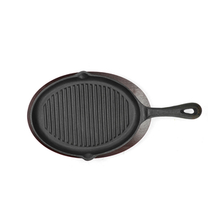 Poêle à frire en fonte avec plaque chauffante antiadhésive pour barbecue Base en bois Poêle Wok Batterie de cuisine - Product Image 4