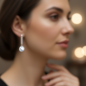 Orecchini Pendenti Classici Placcati in Rodio con Zircone Rotondo per Donna, Gioielli da Festa, Orecchini alla Moda in Lega - Product Image 2