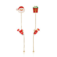 Ensemble collier et boucles d'oreilles en métal plaqué or 18 carats, motif renne et bonhomme de neige, finition émail, ambiance de Noël, cadeau de Noël