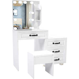 Meuble sur mesure avec 4 tiroirs, miroir de vanité éclairé blanc brillant pour filles, <span class=keywords><strong>commode</strong></span> en bois moderne pour chambre à coucher et salon - Product Image 4