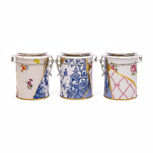 Round Metal Box Set ( Set of 3 ) Dia 90x100 mm <b>Wire</b> Clasp and Transparent Lid Kintsugi Gold vein <b>Flower</b> Kint Sugi Design - Product Image 2