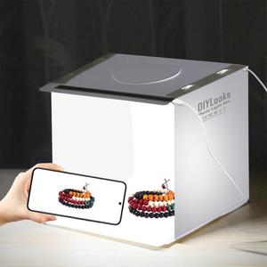 DIYLooks - Kit de Caja de Luz Plegable Portátil de 20 cm con 2 Paneles LED de 1100LM para Fotografía, Incluye <span class=keywords><strong>6</strong></span> Fondos de Colores - Product Image 2