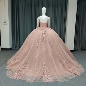 ANY184 Beautiful Strapless Pink Quinceanera <b>Sweet</b> 16 Girls Dress With <b>Flower</b> - Product Image 2