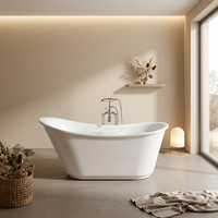 Bañera Independiente Tipo Slipper, Acabado Blanco Brillante, para Baño Clásico, 180 cm