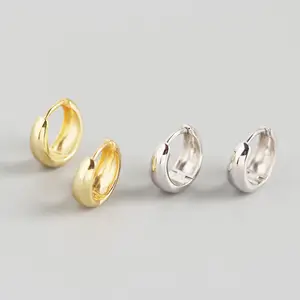 Punk Design 18k Gold Plated Wide Circle Clip On Earrings 925 Sterling Silver Plain Circle Huggie Earrings