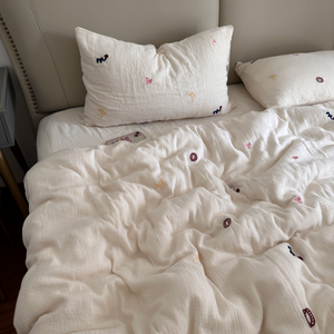 Rắn Kem gió nhàu nát sợi bông hai lớp Quilt Cover Set 100% cotton dễ thương thêu bedding cho bé bốn mảnh nhà - Product Image 5