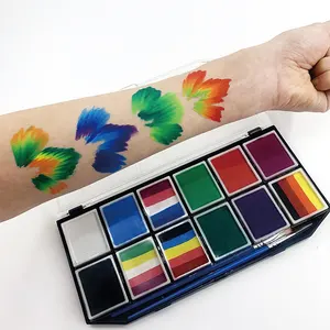 Paleta de pintura facial y corporal de maquillaje cosmético de arcoíris de 12 Colores profesional para niños y adultos