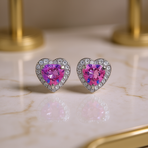 Boucles d'oreilles en forme de cœur E392, cristaux multicolores, bijoux romantiques pour femmes, serti à griffes - Product Image 2