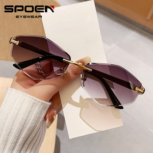 SPOEN Rimless Rectangle <b>Sunglasses</b> <b>Gradient</b> Lens UV400 Light Weight Retro Style Unisex Sun Protection - Product Image 1