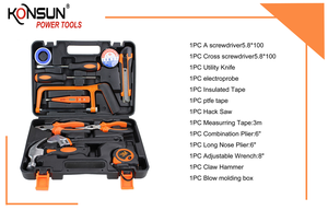 Ensemble d'outils essentiels KONSUN de 13 pièces, <span class=keywords><strong>scie</strong></span> <span class=keywords><strong>à</strong></span> métaux, pinces, clé <span class=keywords><strong>à</strong></span> molette réglable, marteau et ruban <span class=keywords><strong>à</strong></span> mesurer pour la réparation domestique et automobile |   OEM - Product Image 2