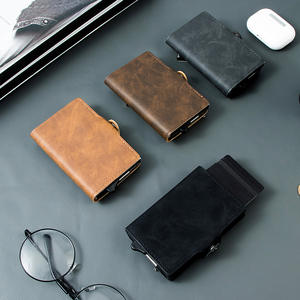 RFID in alluminio Pop Up porta carte da <span class=keywords><strong>uomo</strong></span> in pelle sintetica <span class=keywords><strong>portafoglio</strong></span> minimalista con cerniera porta carte di credito <span class=keywords><strong>portafoglio</strong></span> in metallo per <span class=keywords><strong>uomo</strong></span> - Product Image 1