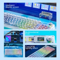AULA F98pro Keyboard Mekanik Kustom Transparan 3-Mode 2.4G BT Nirkabel USB-C Ukuran Penuh Layar Mini RGB Hot Swappable