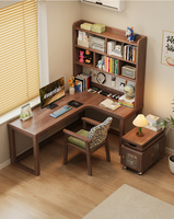 Bureau d'étude moderne en bois de caoutchouc en forme de L avec panneau perforé et étagère, bureau d'angle écologique pour la maison DB03 #