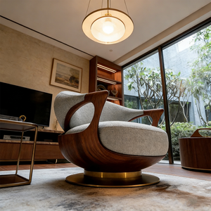 Fauteuil pivotant moderne, tissu bouclé de luxe, fauteuil d'appoint, canapé pour salon, ensemble de meubles - Product Image 4