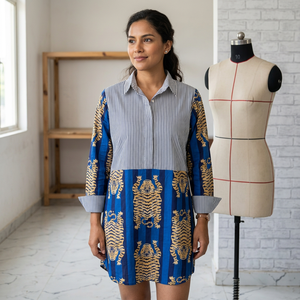 Vestido Camisero Tipo Bata para Mujer, Estampado de Tigre a Rayas de Algodón, Vestido Largo con Parches, Ropa Casual para Uso Diario - Product Image 1