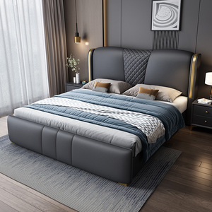<span class=keywords><strong>Letto</strong></span> Moderno in Pelle di Lusso con Struttura in Legno Massello, Testiera Imbottita e Funzione di Stoccaggio - Product Image 1
