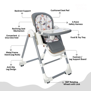 Chaise haute multifonctionnelle pour enfants, chaise haute pour bébé avec double plateau pour la chambre et la cuisine, structure en métal - Product Image 3