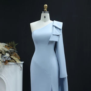 Jancember SF442 gaun <span class=keywords><strong>Prom</strong></span> malam Satu bahu Satin lembut mengkilap dengan kereta api - Product Image 2