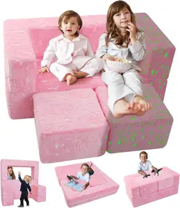 Modular Kids Sofa Toddler Play Couch Fold Out For Playroom Unicorn Glow In Dark Convertible Plush Foam Chair For Child