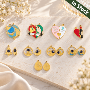จี้ห้อยคอเคลือบทอง 18K ทำจากสแตนเลสสตีล 304 ลายหัวใจคู่รักและลวดลายทางดาราศาสตร์ สำหรับทำเครื่องประดับ DIY - Product Image 1
